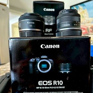 Like New w/ Box. Canon EOS R10 with RF-S 18-45mm Kit Lens & 50mm Lens.
